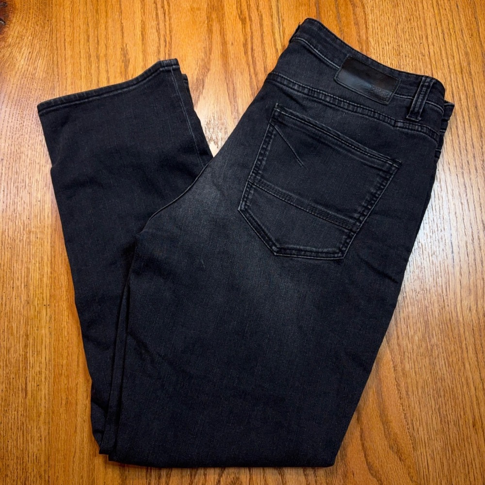 BKE Nolan Jeans Mens 34x30 Black Straight Stretch Whiskered Denim Pants